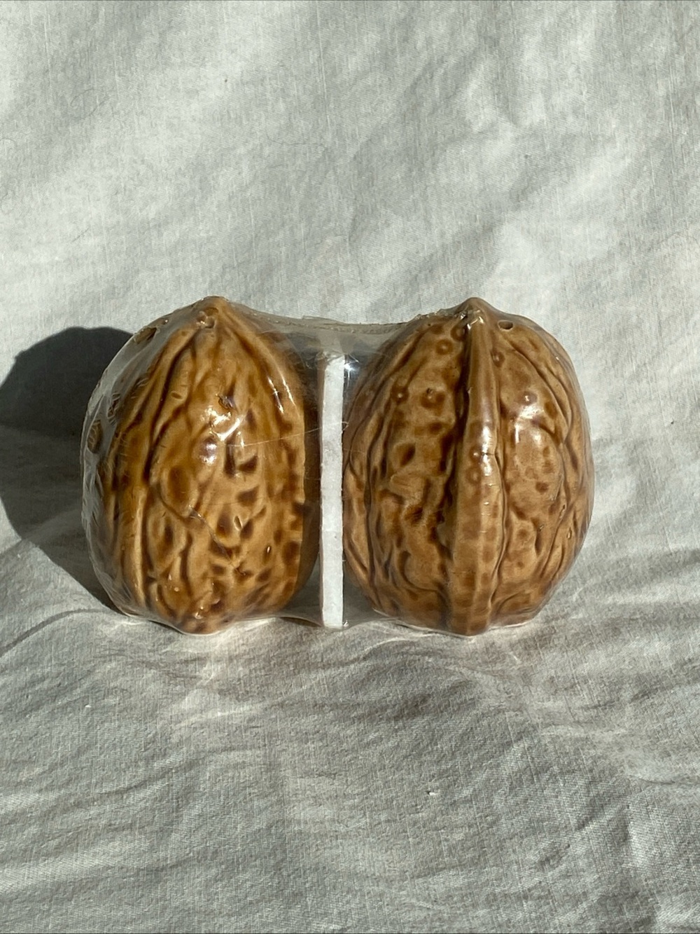 NEW Vtg Walnut Salt & Pepper Shaker Set Ceramic 2.75" Tall w/stoppers